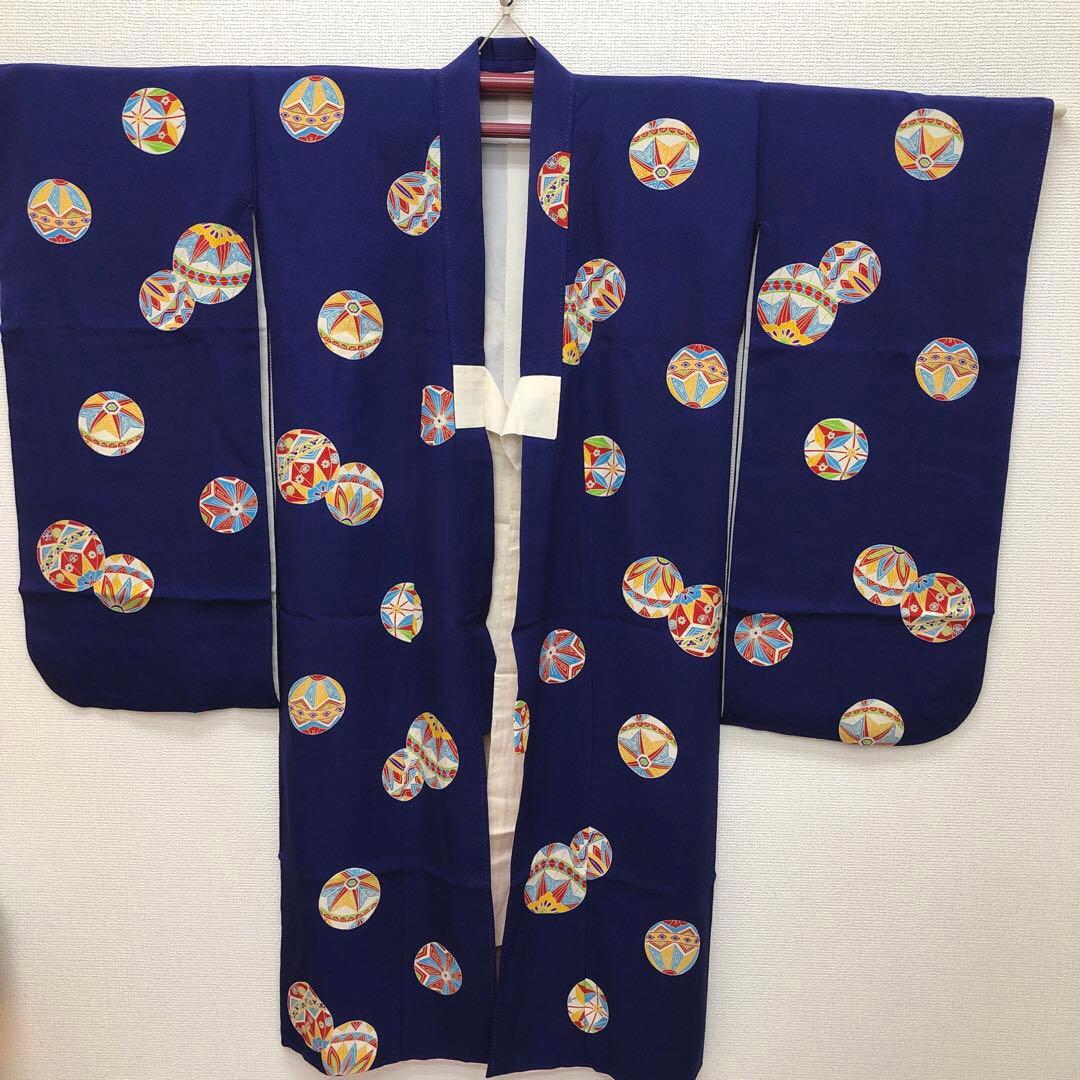 正絹　着物　七五三　7歳　女の子　四つ身　手毬　子供