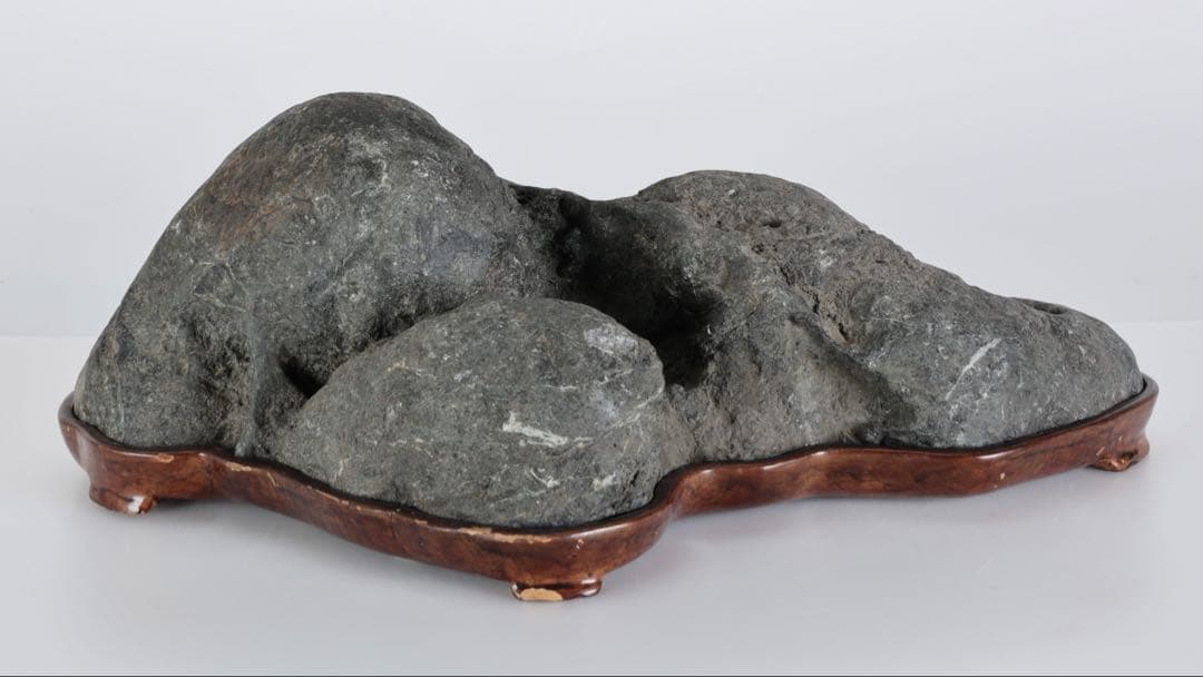 山景石 連山 遠山景 観賞石 5.1kg 台座付 水石 自然石 盆景 盆石 飾石