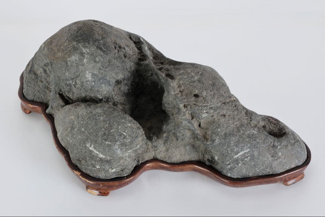 山景石 連山 遠山景 観賞石 5.1kg 台座付 水石 自然石 盆景 盆石 飾石