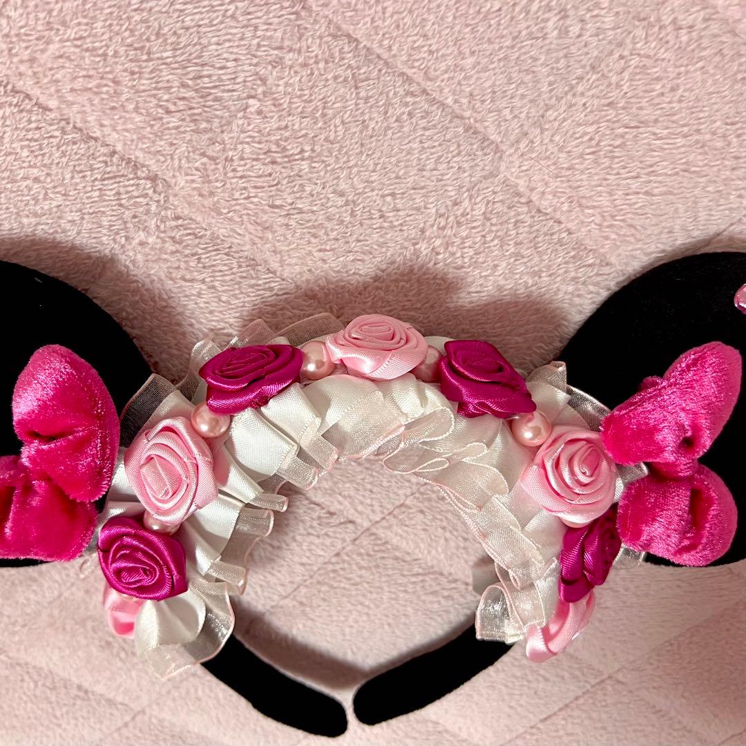 ディズニー ミニー カチューシャ 被り物 バラ 花飾り レース キラキラ