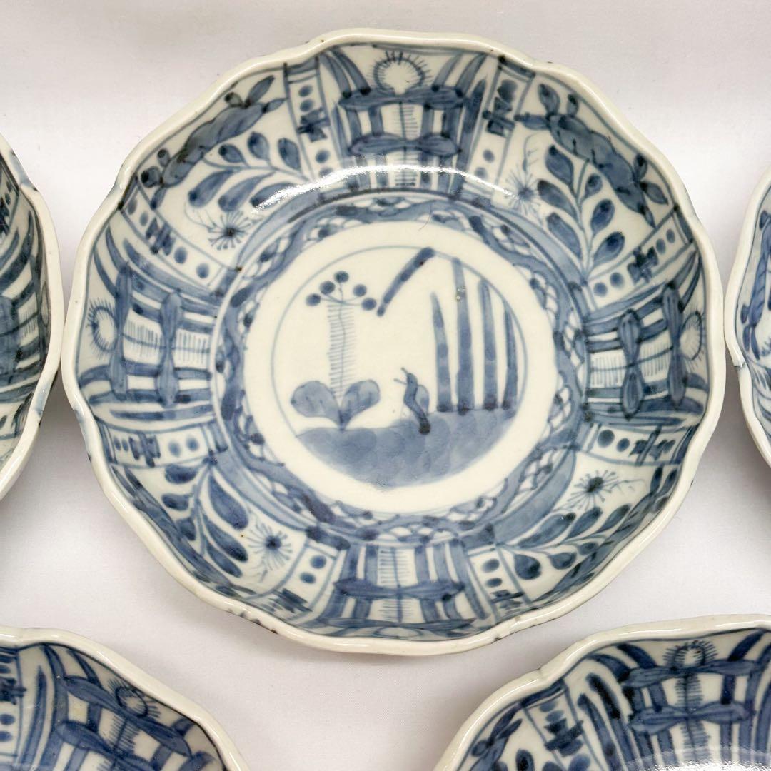 江戸後期 伊万里 染付 芙蓉 なます皿 5枚組 15.5cm