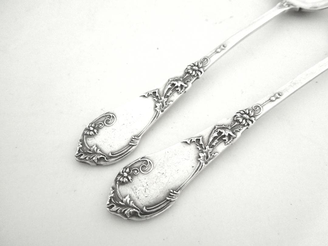 フランス　シルバースプーン2本　アールヌーボー　純銀