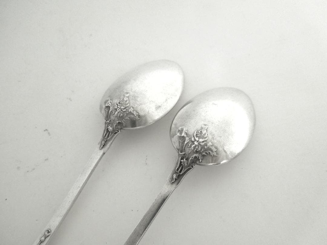 フランス　シルバースプーン2本　アールヌーボー　純銀