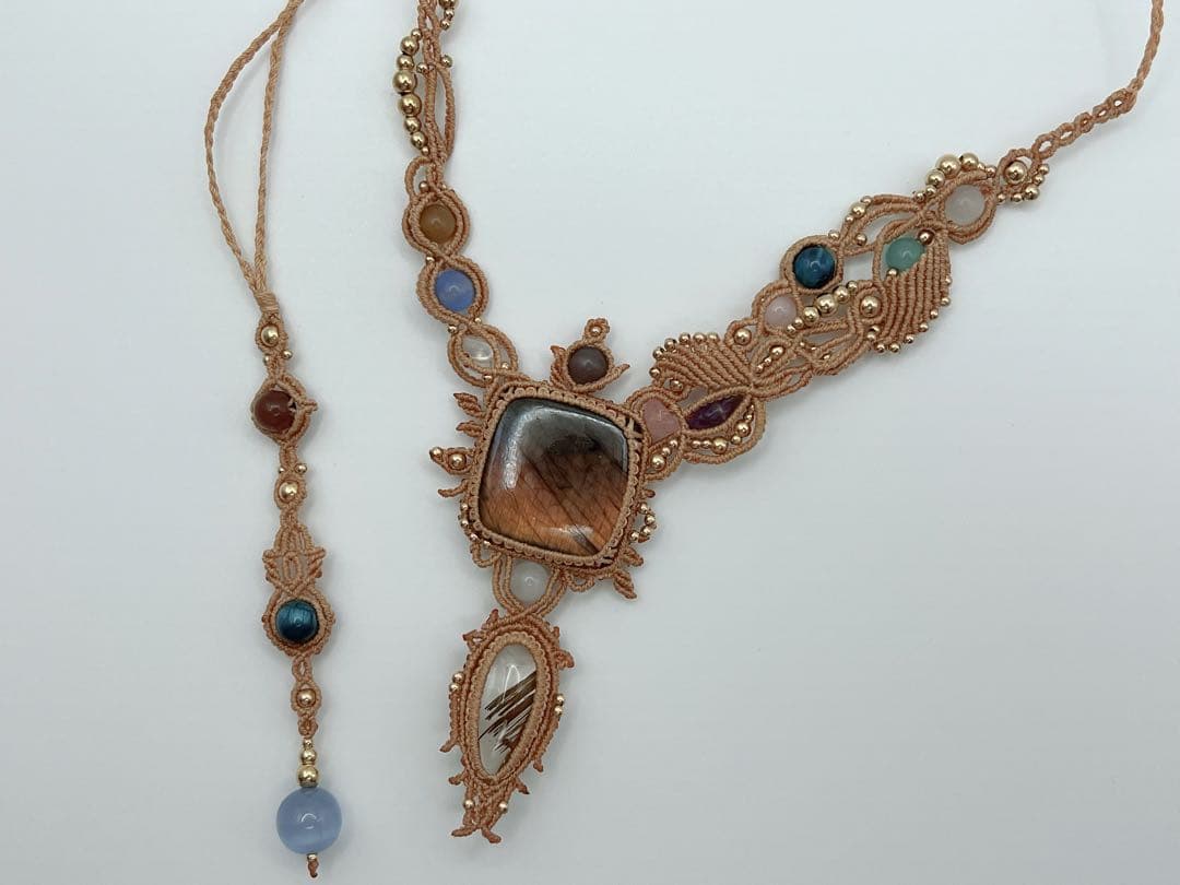 【handmade】マクラメ× ラブラドライト ルチルクォーツ ネックレス