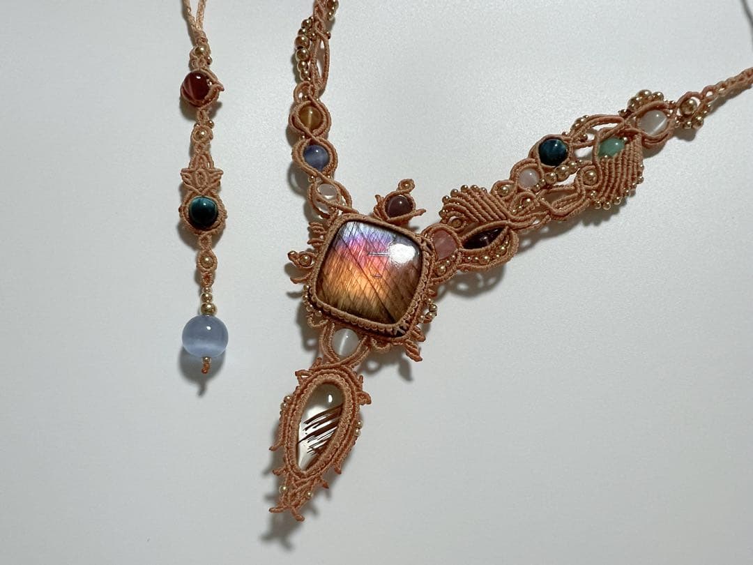 【handmade】マクラメ× ラブラドライト ルチルクォーツ ネックレス