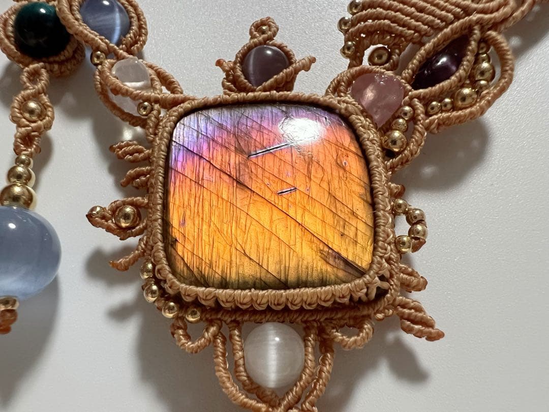 【handmade】マクラメ× ラブラドライト ルチルクォーツ ネックレス