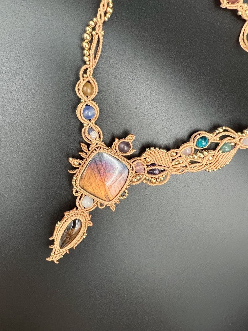 【handmade】マクラメ× ラブラドライト ルチルクォーツ ネックレス