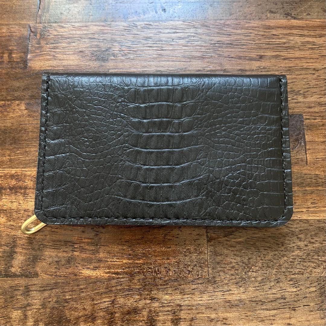 姫路レザー トラッカーウォレット ミドル 黒 クロコ型押し 紙幣折らず