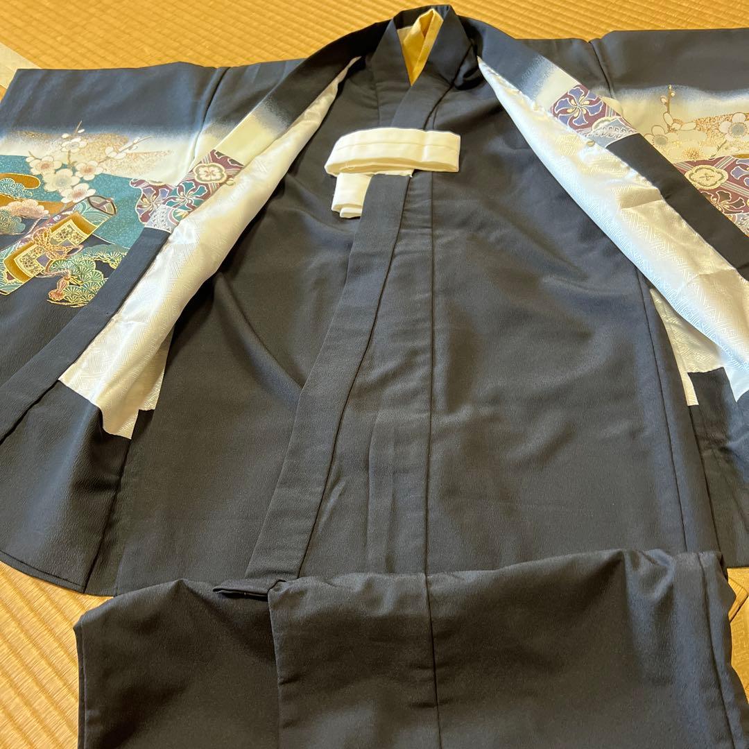 【極美品 大きいサイズ】伝統的な着物 緑とグレーと金糸のグラデーション