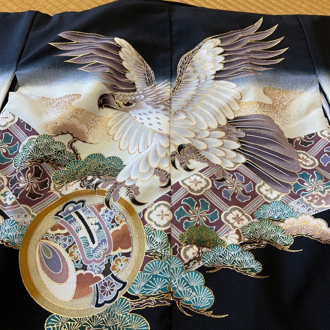 【極美品 大きいサイズ】伝統的な着物 緑とグレーと金糸のグラデーション