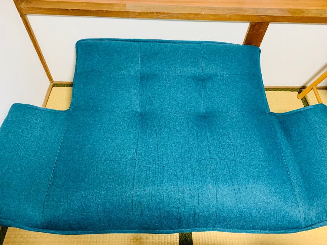 【超美品】ブルーファブリック2人掛けベットになるソファ