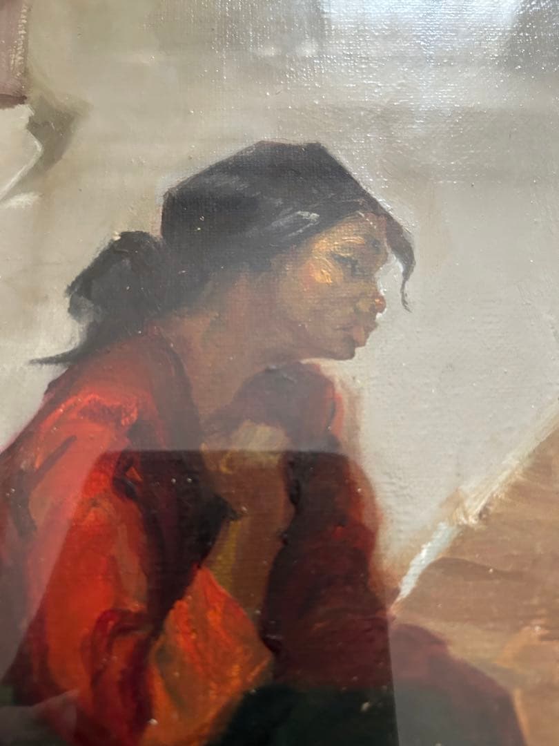 FARRE 油彩画 女性と陶器 木製フレーム