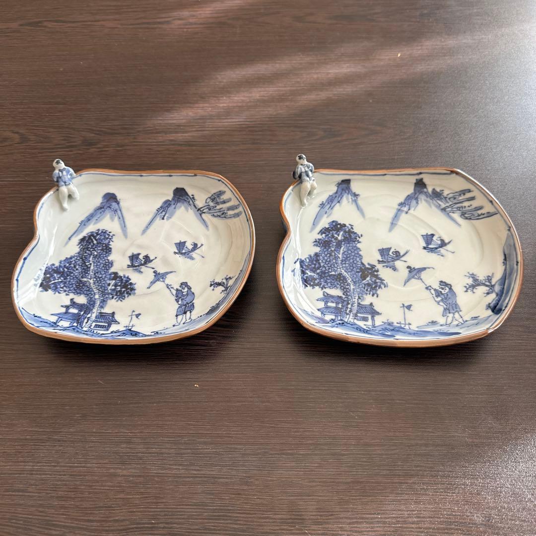 清水焼 変形一閑人 染付 山水皿 名工 雲泉 加藤雲泉作 2皿 - メルカリ
