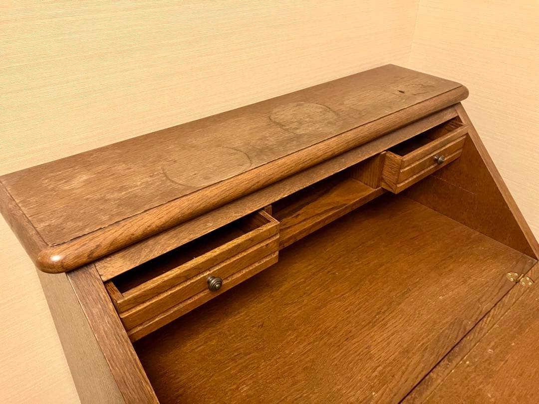 アンティーク　ベルギー製　ライティングデスク　　木製　鍵付き　収納力　大