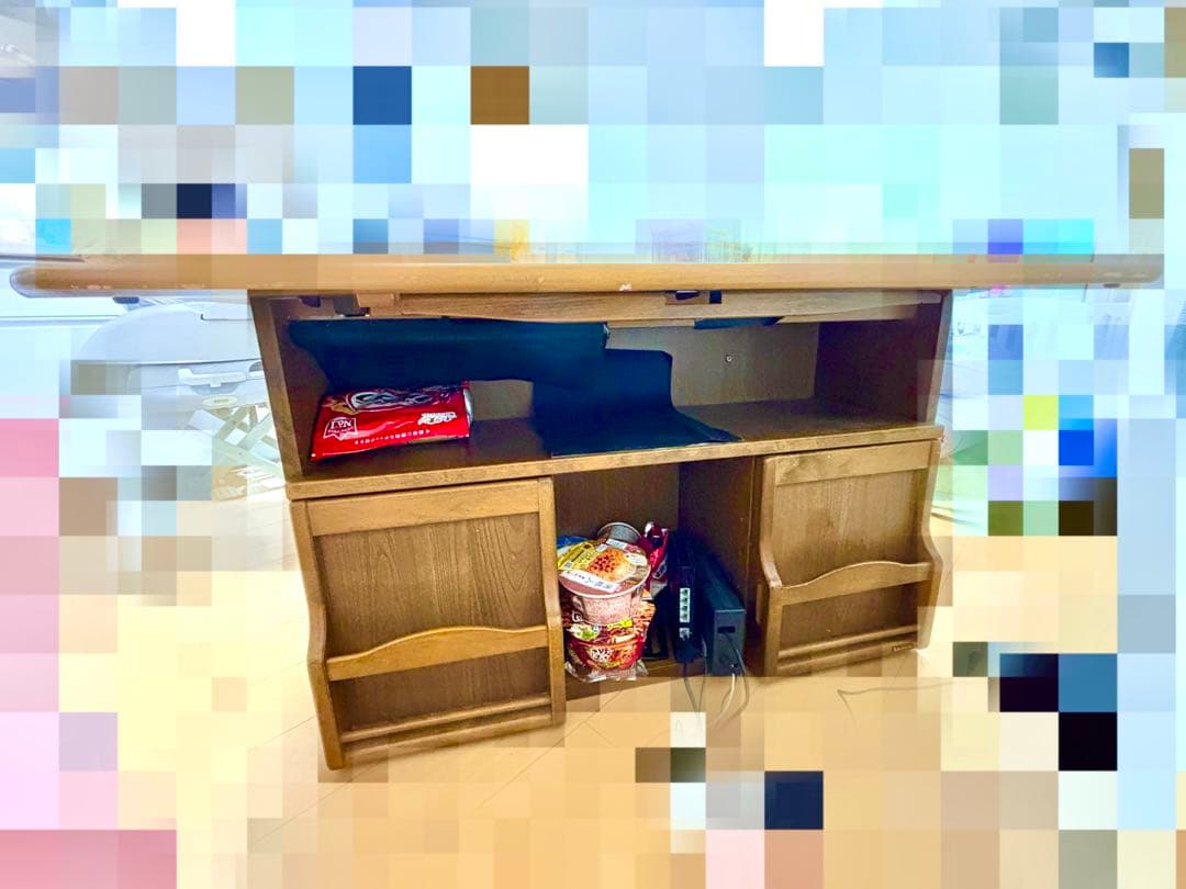 送料込み！完成品の収納力抜群の木製テーブル （⚠️ジャンク品）