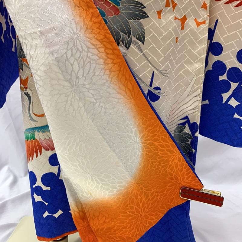 509ag22□七五三 七歳 女児 着物&袋帯 地紋 金彩 鶴□状態良好