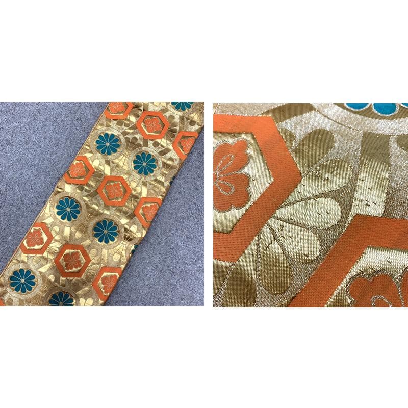 509ag22□七五三 七歳 女児 着物&袋帯 地紋 金彩 鶴□状態良好