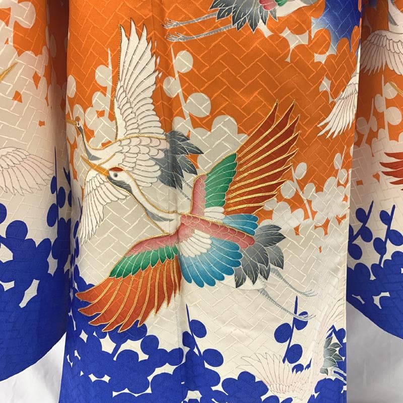 509ag22□七五三 七歳 女児 着物&袋帯 地紋 金彩 鶴□状態良好