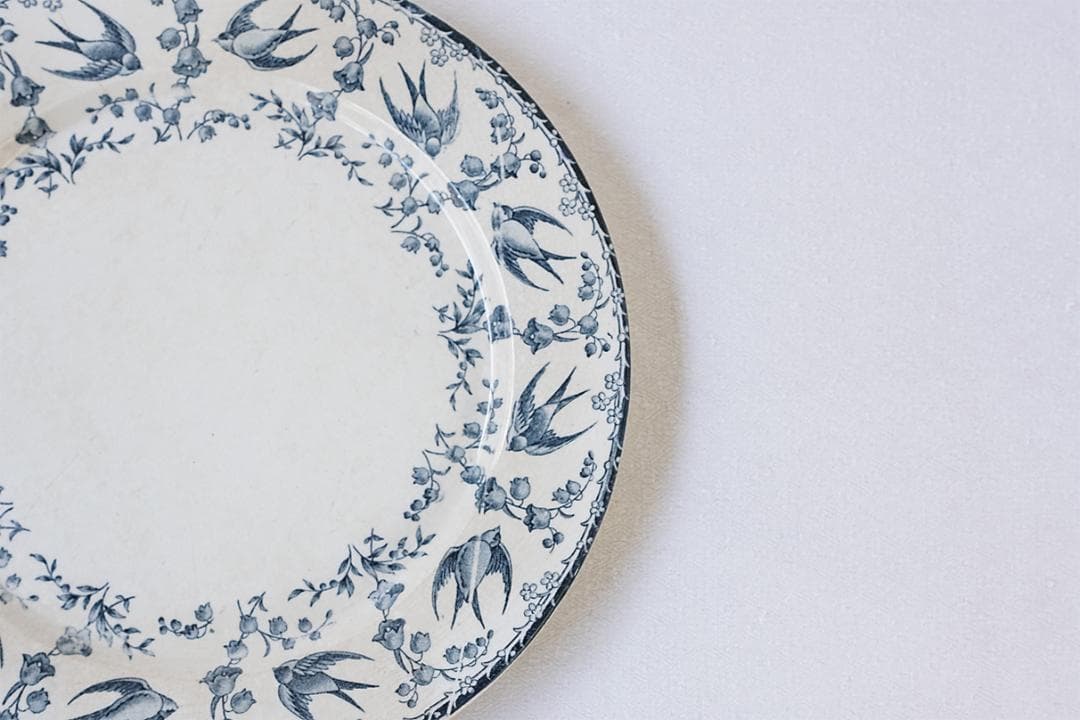 フランスアンティーク　サルグミンヌ　ツバメ　スズラン　プレート　20.2cm