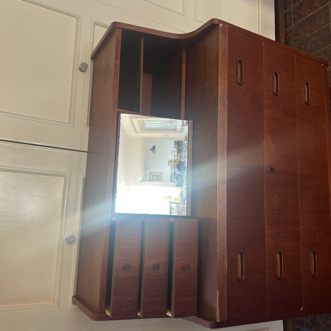 木製キャビネット 5引き出し 2オープンシェルフ