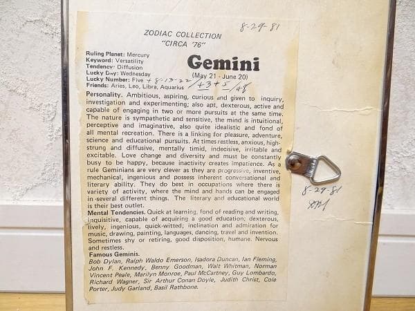 希少 ビンテージ ZODIAC Gemini 双子座 グラフィックプリントガラス