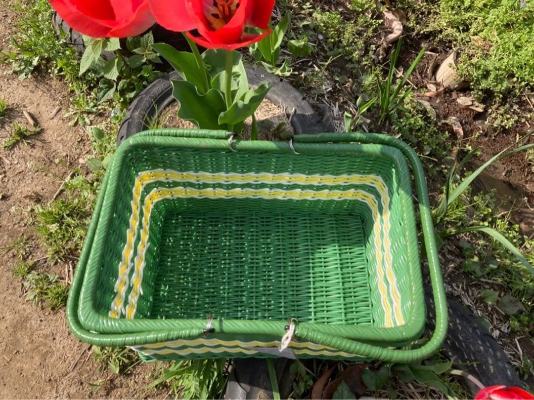 篭バック カノン、グリーン(シバヤマさんの手作りカゴ)昭和レトロ