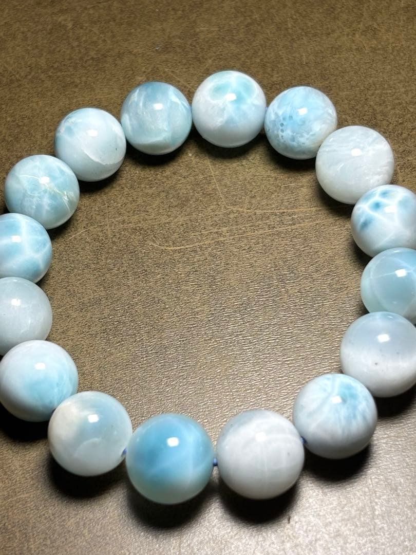 淡いカラー可愛い♡ ラリマーブレスレット約13㎜大玉（新品未使用）高品質波模様