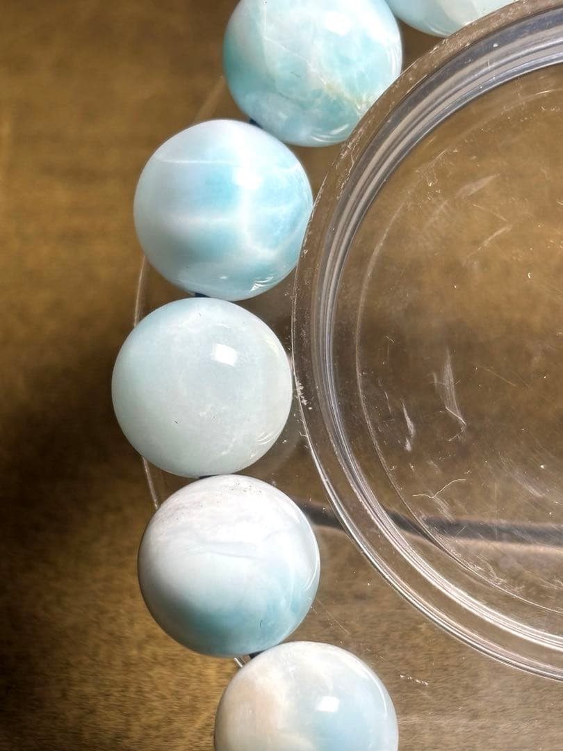 淡いカラー可愛い♡ ラリマーブレスレット約13㎜大玉（新品未使用）高品質波模様