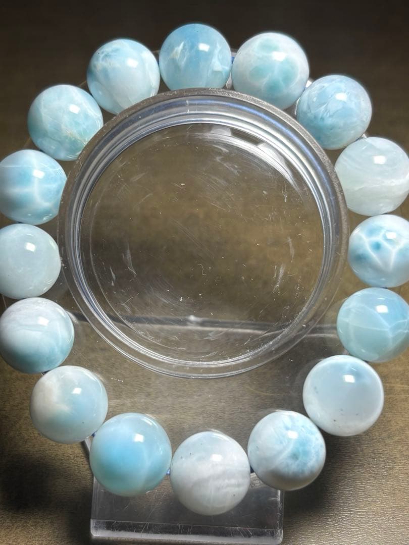 淡いカラー可愛い♡ ラリマーブレスレット約13㎜大玉（新品未使用）高品質波模様