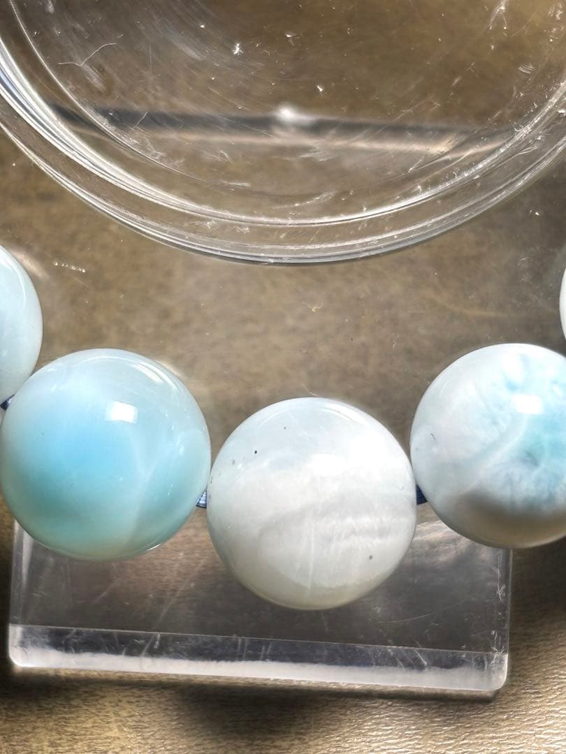 淡いカラー可愛い♡ ラリマーブレスレット約13㎜大玉（新品未使用）高品質波模様