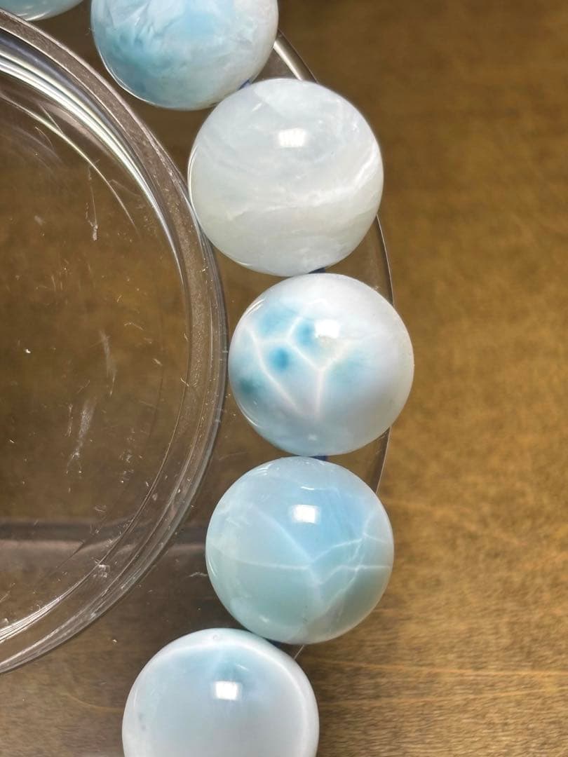 淡いカラー可愛い♡ ラリマーブレスレット約13㎜大玉（新品未使用）高品質波模様