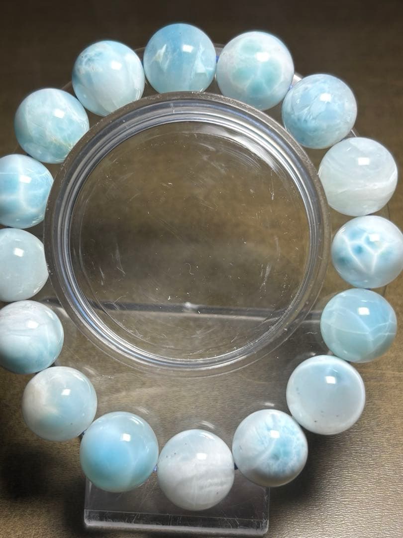 淡いカラー可愛い♡ ラリマーブレスレット約13㎜大玉（新品未使用）高品質波模様