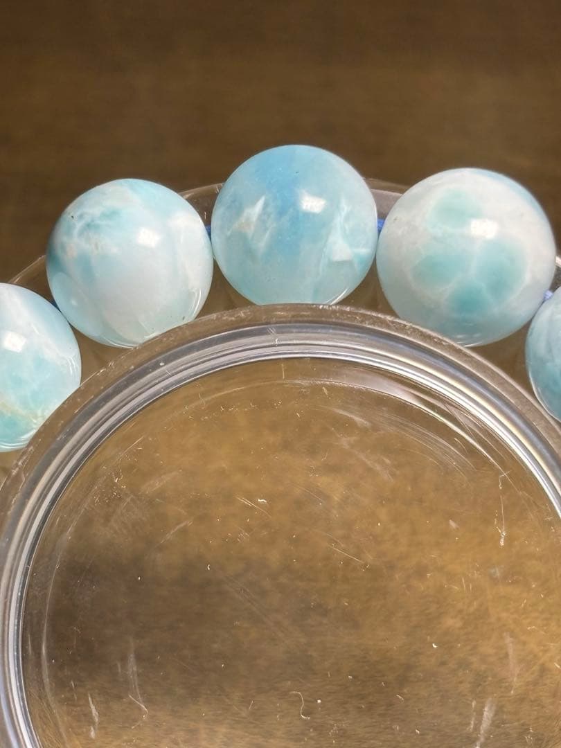 淡いカラー可愛い♡ ラリマーブレスレット約13㎜大玉（新品未使用）高品質波模様