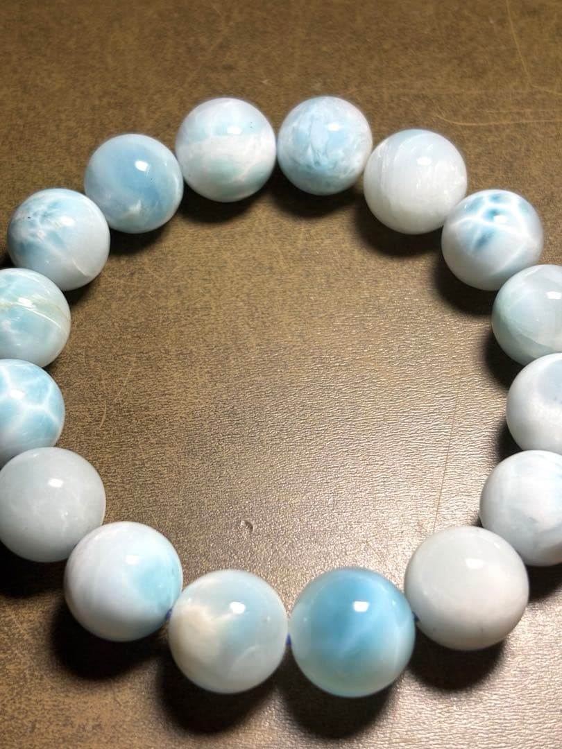 淡いカラー可愛い♡ ラリマーブレスレット約13㎜大玉（新品未使用）高品質波模様