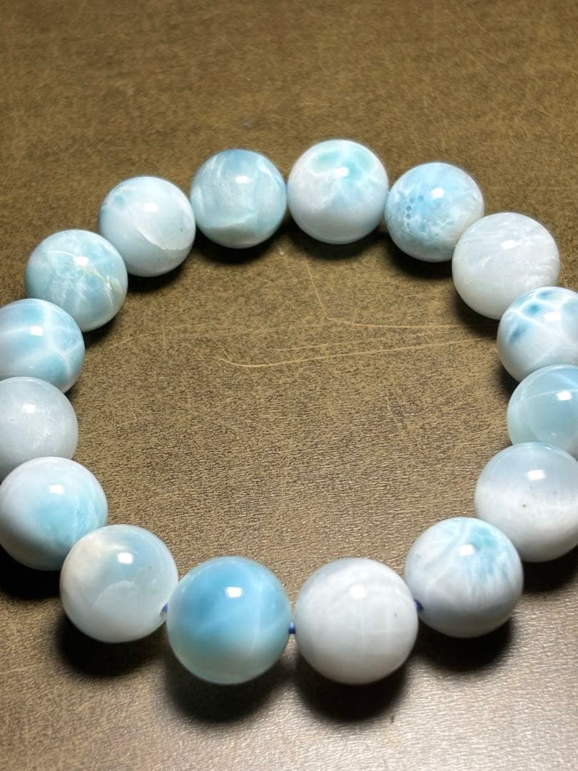 淡いカラー可愛い♡ ラリマーブレスレット約13㎜大玉（新品未使用）高品質波模様