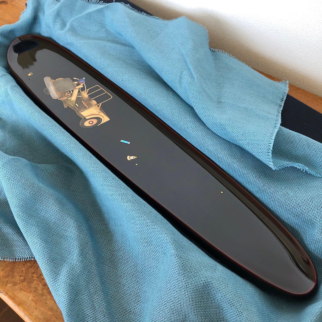 箱瀬淳一　長方ペン皿　40cm漆器　水野式　自動三輪車　蒔絵　飾り皿　輪島塗長皿