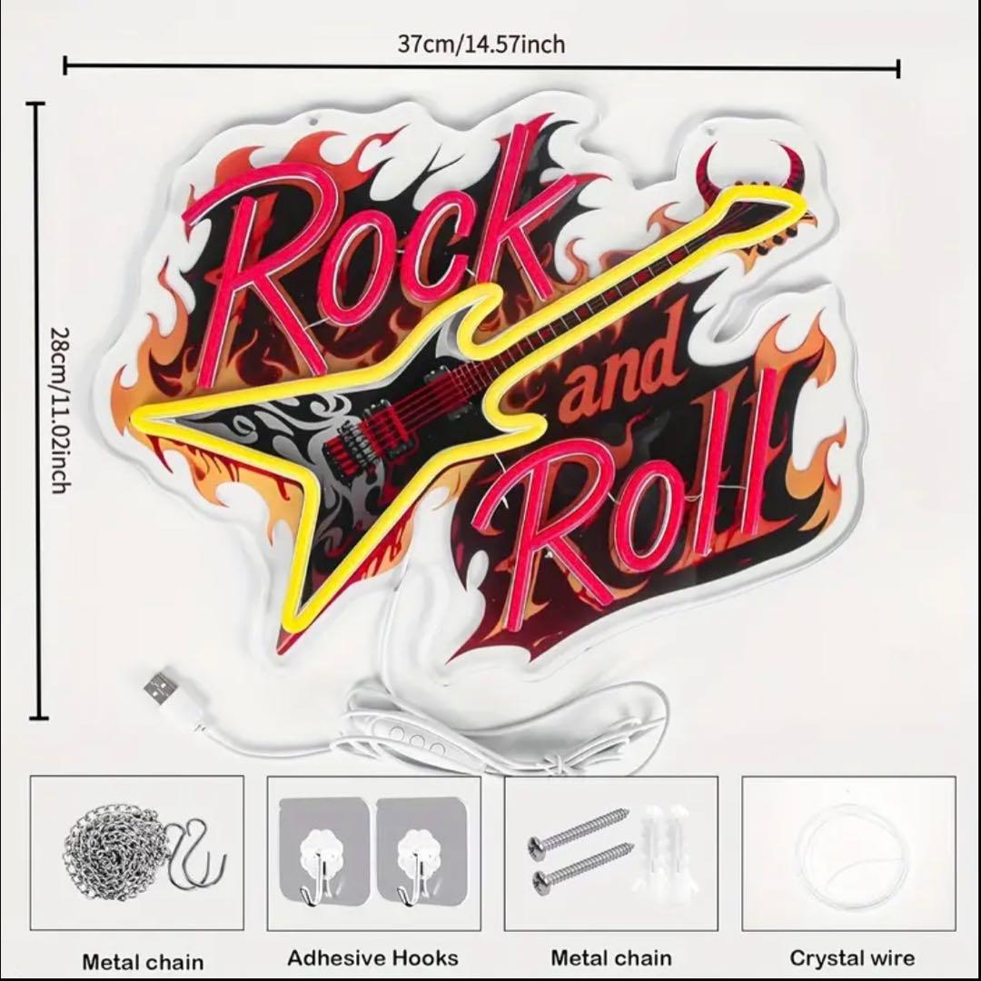 ロック ギター ネオンライト LED 壁掛け USB調光 インテリア