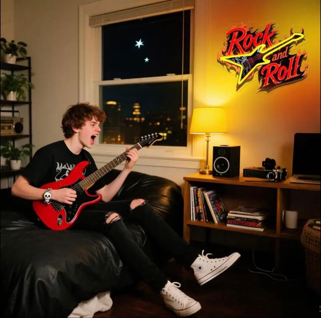 ロック ギター ネオンライト LED 壁掛け USB調光 インテリア