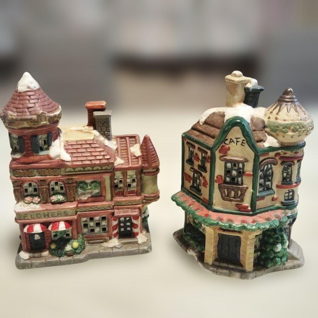 クリスマスヴィレッジ ミニチュアハウス 陶器 ランプ 15点セット