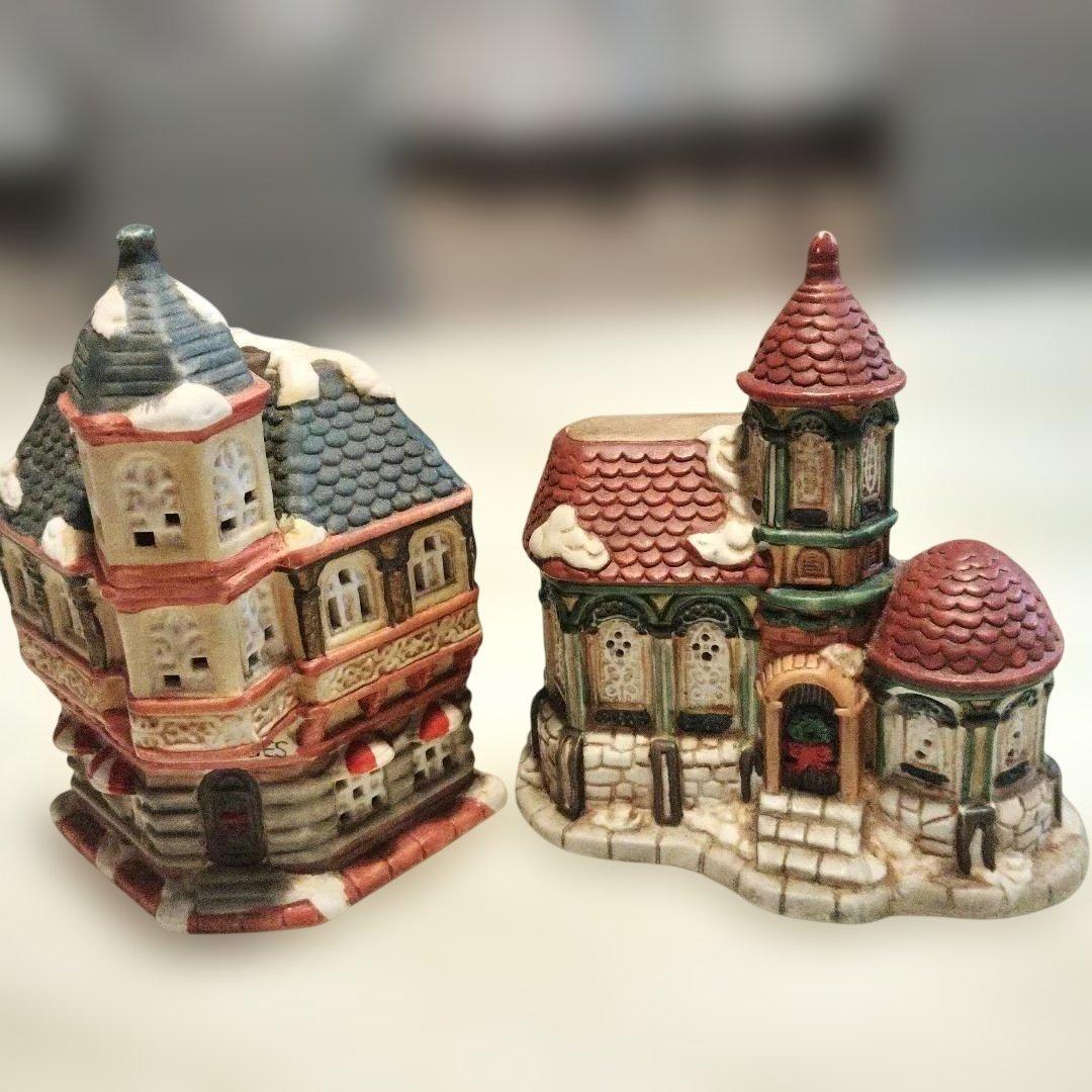クリスマスヴィレッジ ミニチュアハウス 陶器 ランプ 15点セット