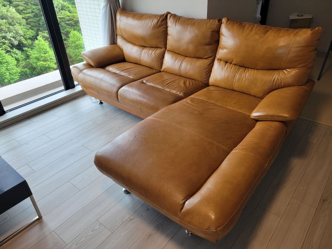 ブラウンレザー L字型ソファ