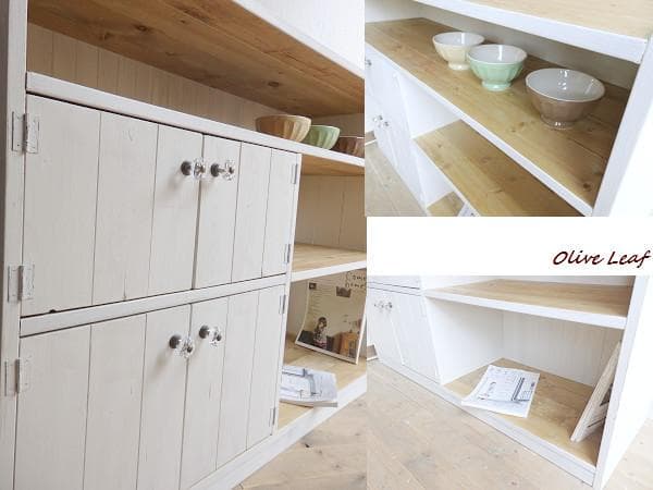 サイズ、デザインオーダー可●超ワイドキャビネット●シャビーホワイト無垢●受注製作