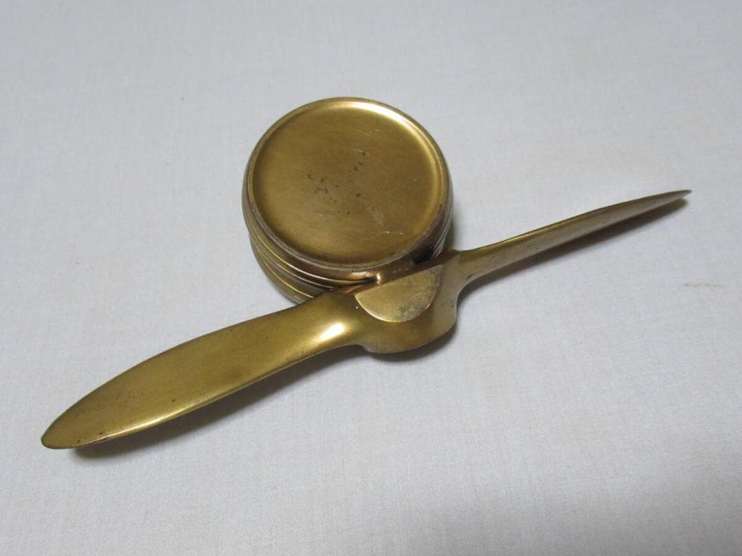 希少 昭和初期◇真鍮製 戦闘機プロペラ型 インク壺/インクスタンド