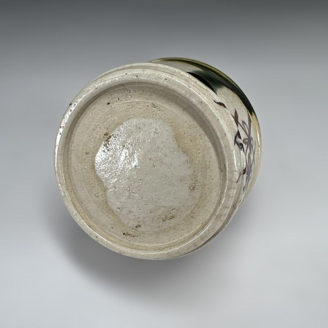 中古品】山口錠鉄造 織部丸手桶茶入（共箱）USED〈税込・送料込