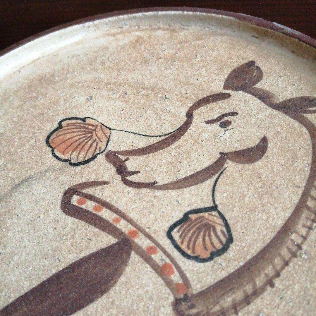 瀬戸焼　織部馬文油皿　21.7cm　江戸後期～明治期