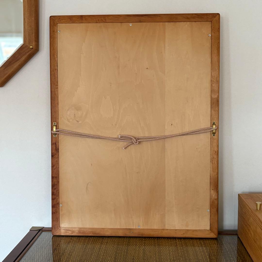 【 アンティーク】木製フレームミラー 長方形 北欧ナチュラル 68×52cm