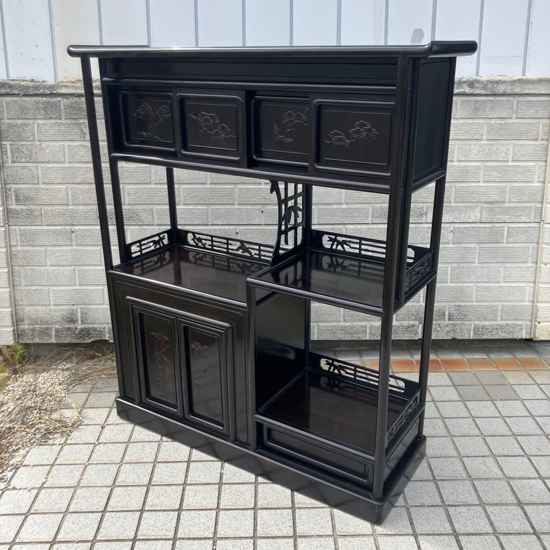 唐木家具 紫檀 茶箪笥 飾り棚 中国骨董 李朝 唐草透彫り サイドボード 古家具