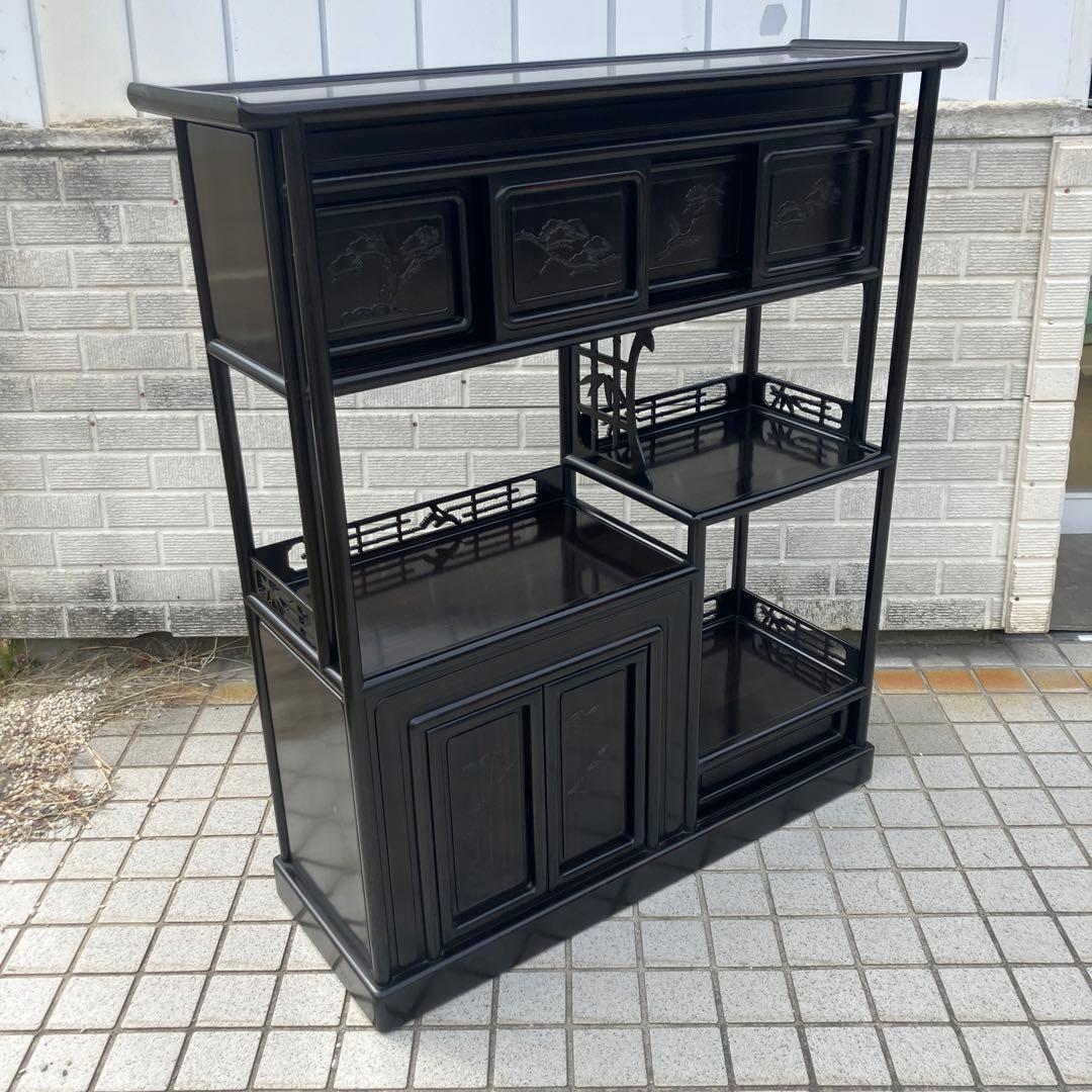 唐木家具 紫檀 茶箪笥 飾り棚 中国骨董 李朝 唐草透彫り サイドボード 古家具