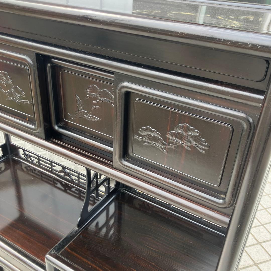 唐木家具 紫檀 茶箪笥 飾り棚 中国骨董 李朝 唐草透彫り サイドボード 古家具