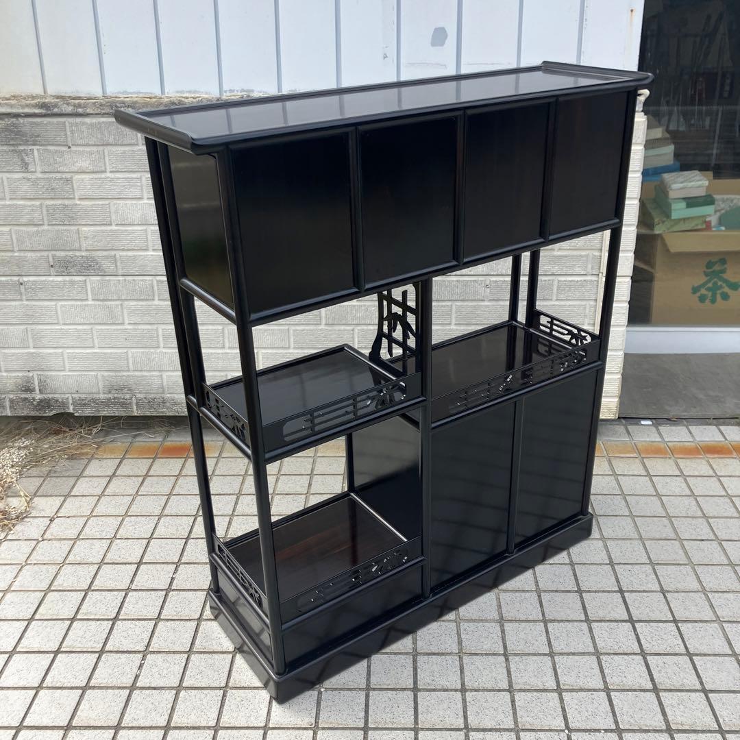 唐木家具 紫檀 茶箪笥 飾り棚 中国骨董 李朝 唐草透彫り サイドボード 古家具